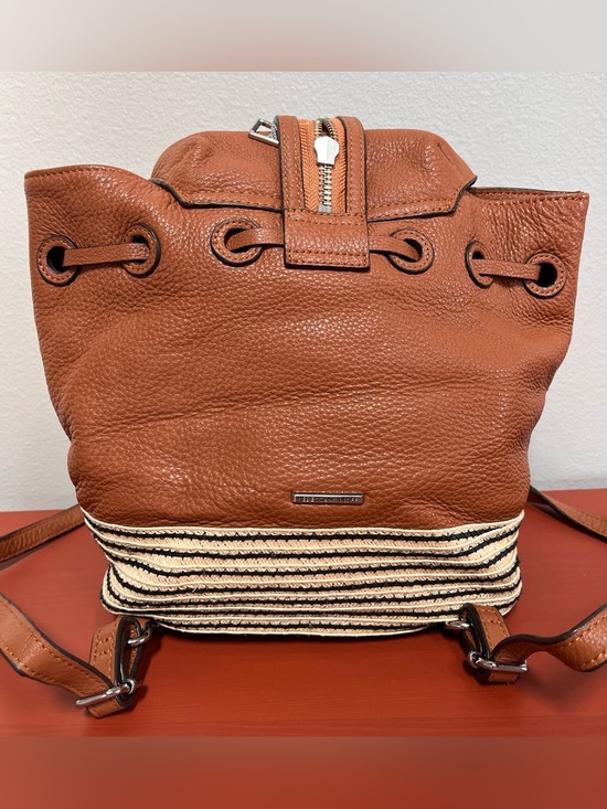Rebecca Minkoff Cognac Brown Leather Raffia Backpack Purse Convertible Strap main image 7